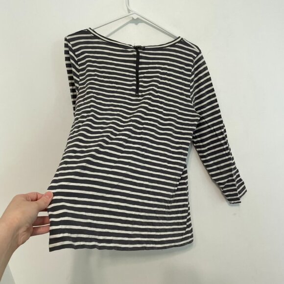 J. CREW Painter Zip Tee Gray Cream Ivory Horizontal Striped 3/4 Sleeve Cotton L - Picture 16 of 16